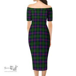 Morrison Modern Tartan Off Shoulder Lady Dress Tartan Plaid Long Dress - ScotsTee Shop