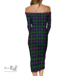 Morrison Modern Tartan Off Shoulder Lady Dress Tartan Plaid Long Dress - ScotsTee Shop
