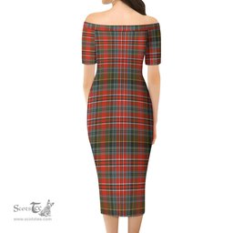 MacPherson Weathered Tartan Off Shoulder Lady Dress Tartan Plaid Long Dress - ScotsTee Shop