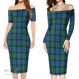MacThomas Tartan Off Shoulder Lady Dress Tartan Plaid Long Dress - ScotsTee Shop
