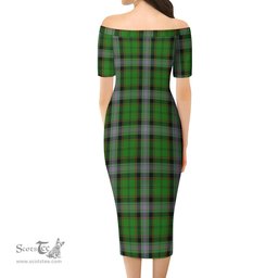 Moss Tartan Off Shoulder Lady Dress Tartan Plaid Long Dress - ScotsTee Shop