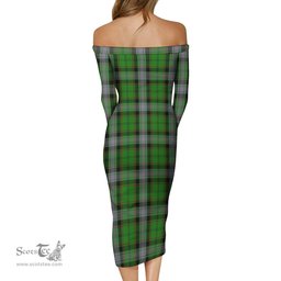 Moss Tartan Off Shoulder Lady Dress Tartan Plaid Long Dress - ScotsTee Shop