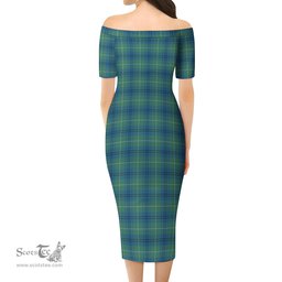 Oliphant Ancient Tartan Off Shoulder Lady Dress Tartan Plaid Long Dress - ScotsTee Shop