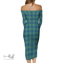 Oliphant Ancient Tartan Off Shoulder Lady Dress Tartan Plaid Long Dress - ScotsTee Shop