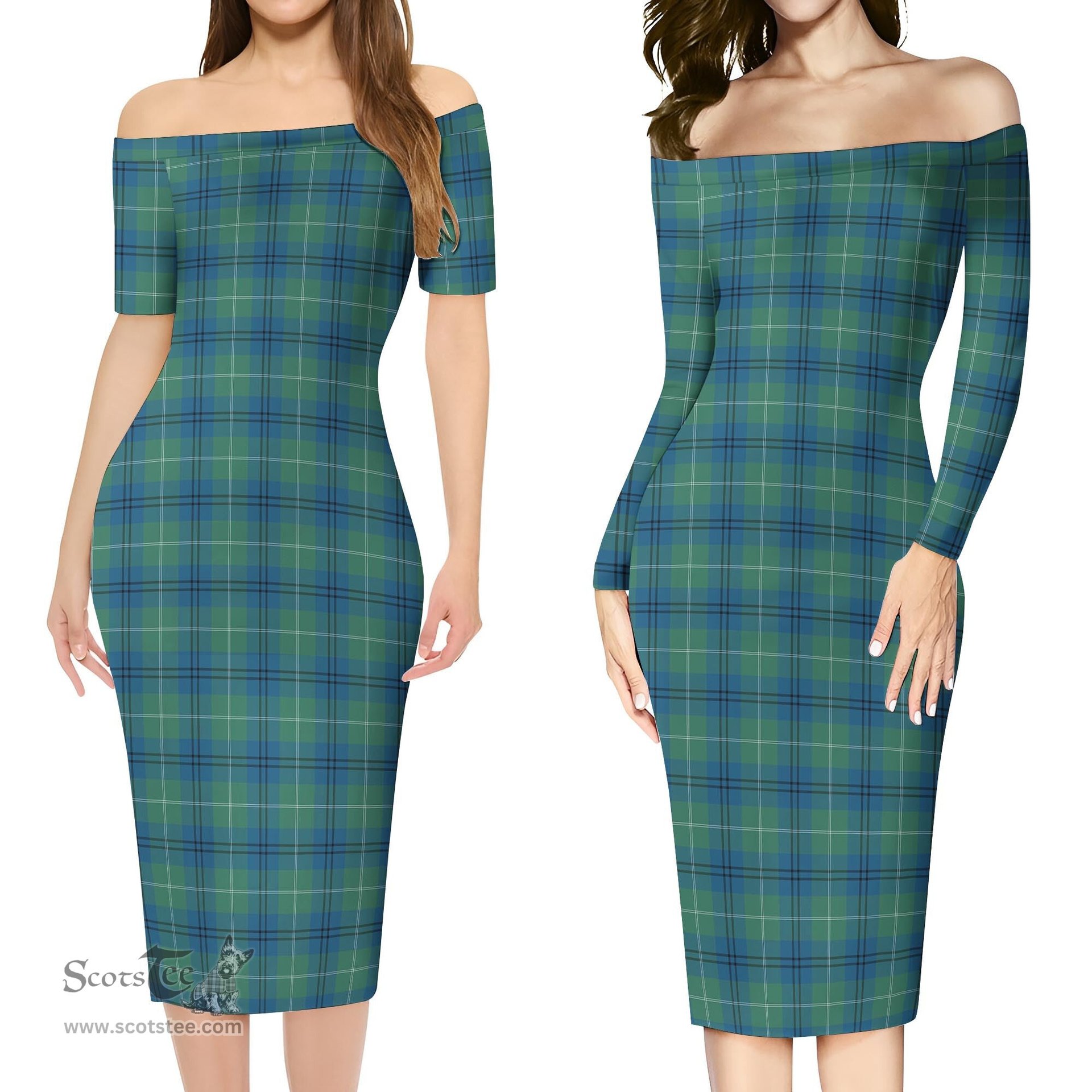 Oliphant Ancient Tartan Off Shoulder Lady Dress Tartan Plaid Long Dress - ScotsTee Shop