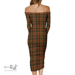 Monaghan County Ireland Tartan Off Shoulder Lady Dress Tartan Plaid Long Dress - ScotsTee Shop
