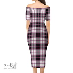 MacPherson Hunting Modern Tartan Off Shoulder Lady Dress Tartan Plaid Long Dress - ScotsTee Shop