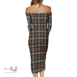 MacLaren Weathered Tartan Off Shoulder Lady Dress Tartan Plaid Long Dress - ScotsTee Shop