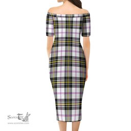 MacPherson Dress Modern Tartan Off Shoulder Lady Dress Tartan Plaid Long Dress - ScotsTee Shop