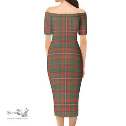 MacKinnon Ancient Tartan Off Shoulder Lady Dress Tartan Plaid Long Dress - ScotsTee Shop