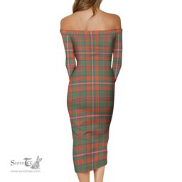 MacKinnon Ancient Tartan Off Shoulder Lady Dress Tartan Plaid Long Dress - ScotsTee Shop