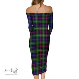 Malcolm Tartan Off Shoulder Lady Dress Tartan Plaid Long Dress - ScotsTee Shop