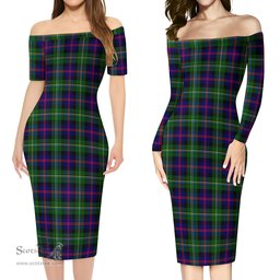 Malcolm Tartan Off Shoulder Lady Dress Tartan Plaid Long Dress - ScotsTee Shop