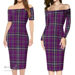 O'Riagain Tartan Off Shoulder Lady Dress Tartan Plaid Long Dress - ScotsTee Shop