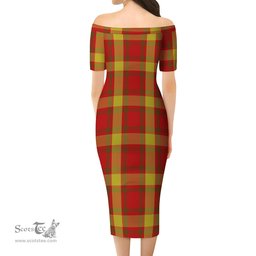 Maguire Modern Tartan Off Shoulder Lady Dress Tartan Plaid Long Dress - ScotsTee Shop