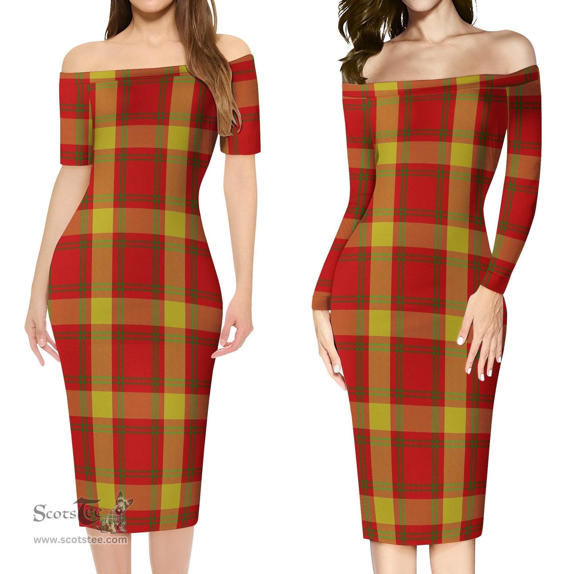 Maguire Modern Tartan Off Shoulder Lady Dress Tartan Plaid Long Dress - ScotsTee Shop