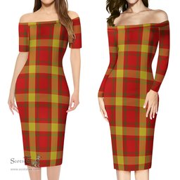 Maguire Modern Tartan Off Shoulder Lady Dress Tartan Plaid Long Dress - ScotsTee Shop