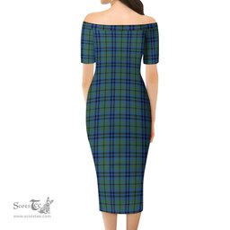 Marshall Tartan Off Shoulder Lady Dress Tartan Plaid Long Dress - ScotsTee Shop