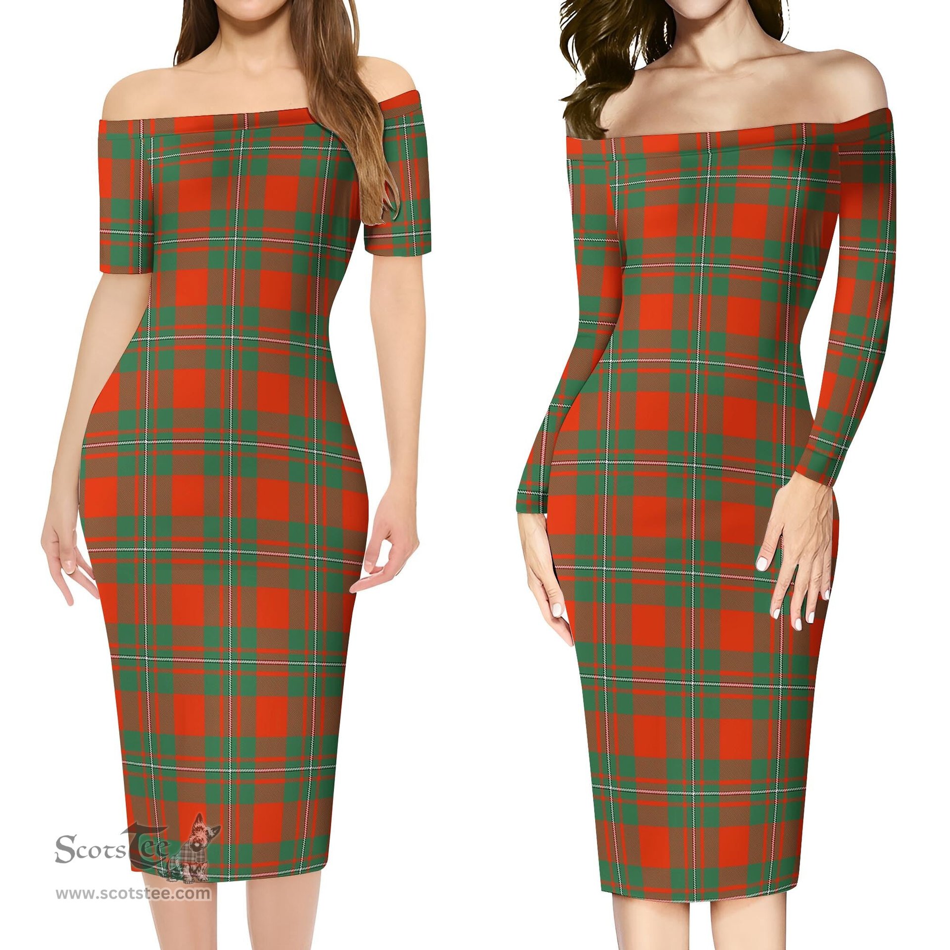 MacGregor Ancient Tartan Off Shoulder Lady Dress Tartan Plaid Long Dress - ScotsTee Shop