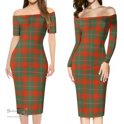 MacGregor Ancient Tartan Off Shoulder Lady Dress Tartan Plaid Long Dress - ScotsTee Shop