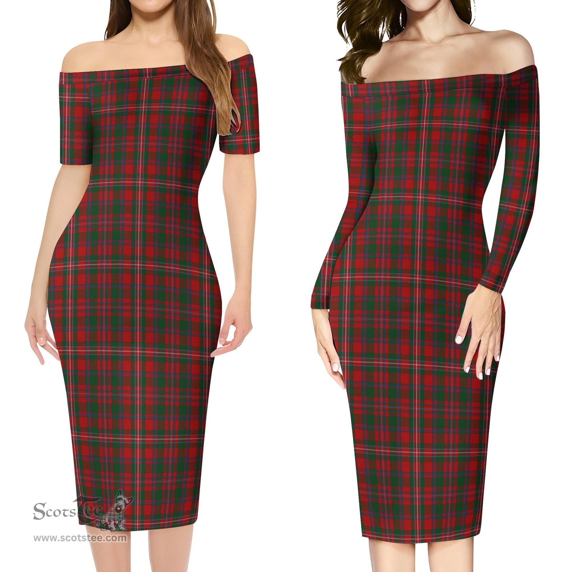 MacKinnon Tartan Off Shoulder Lady Dress Tartan Plaid Long Dress - ScotsTee Shop