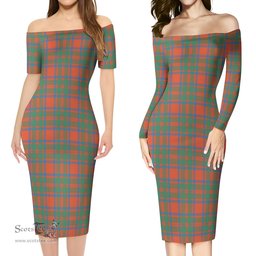 MacKintosh Ancient Tartan Off Shoulder Lady Dress Tartan Plaid Long Dress - ScotsTee Shop