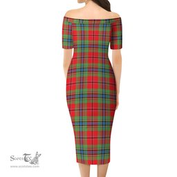 MacLean of Duart Modern Tartan Off Shoulder Lady Dress Tartan Plaid Long Dress - ScotsTee Shop
