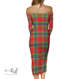 MacLean of Duart Modern Tartan Off Shoulder Lady Dress Tartan Plaid Long Dress - ScotsTee Shop