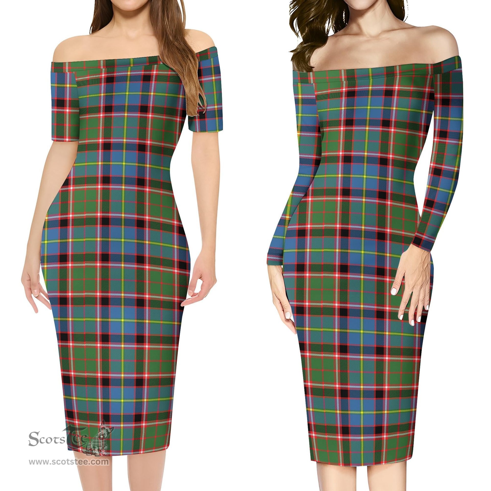 Norvel Tartan Off Shoulder Lady Dress Tartan Plaid Long Dress - ScotsTee Shop