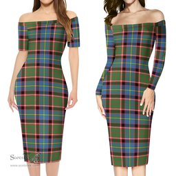 Norvel Tartan Off Shoulder Lady Dress Tartan Plaid Long Dress - ScotsTee Shop