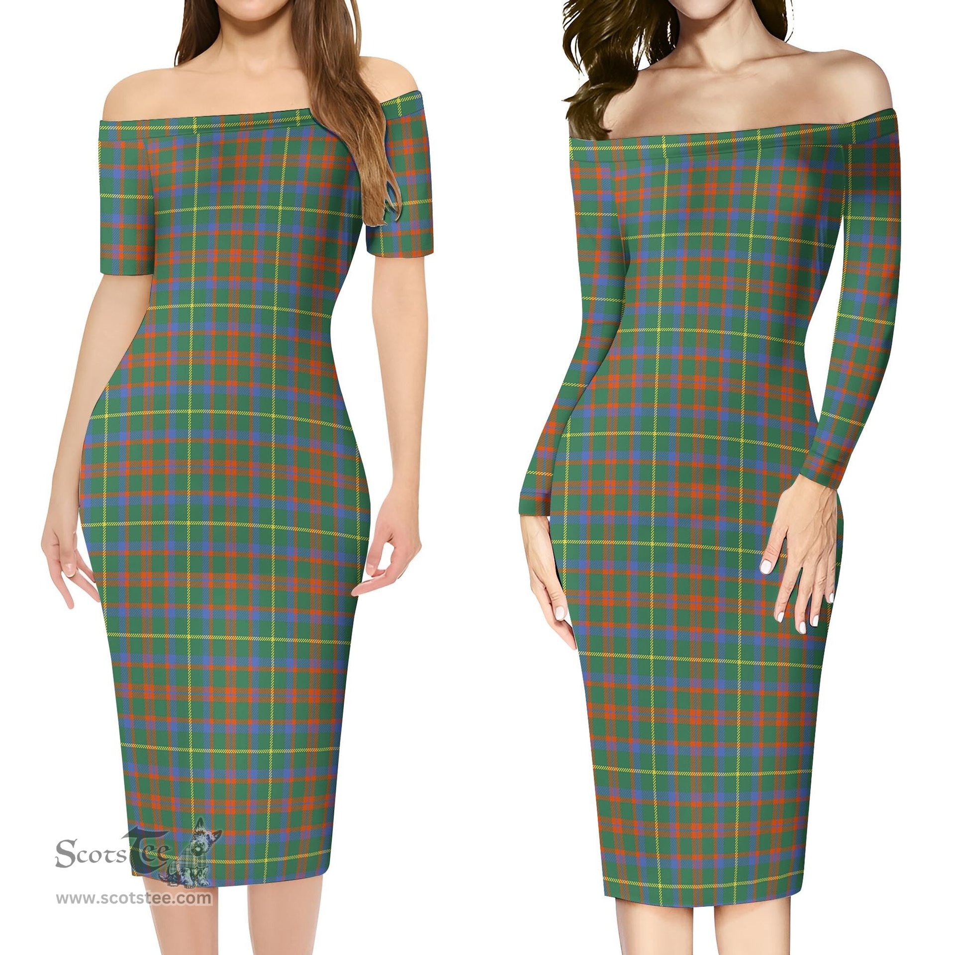 MacKintosh Hunting Ancient Tartan Off Shoulder Lady Dress Tartan Plaid Long Dress - ScotsTee Shop