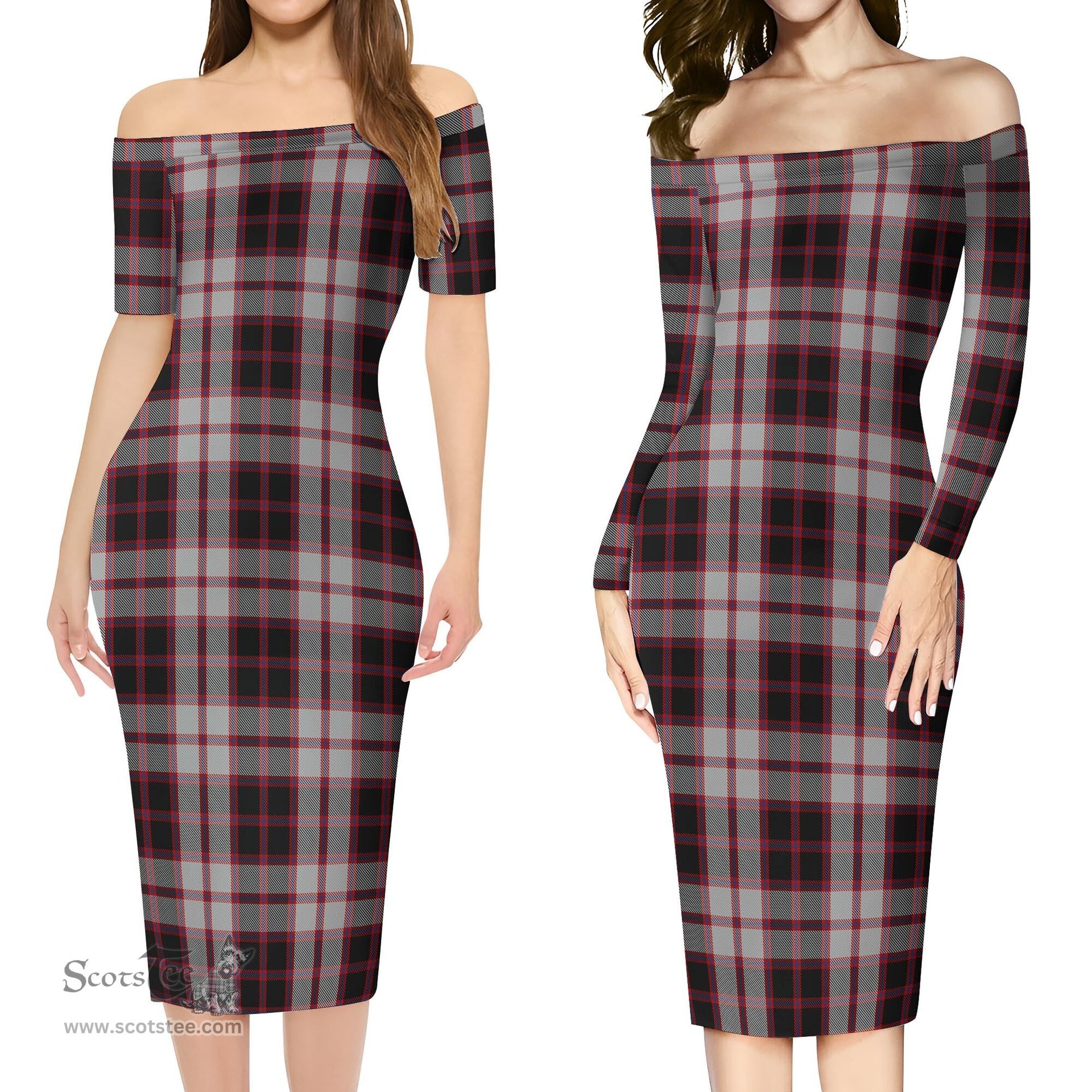 MacPherson Tartan Off Shoulder Lady Dress Tartan Plaid Long Dress - ScotsTee Shop