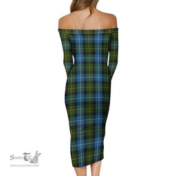 MacNeil of Barra Tartan Off Shoulder Lady Dress Tartan Plaid Long Dress - ScotsTee Shop