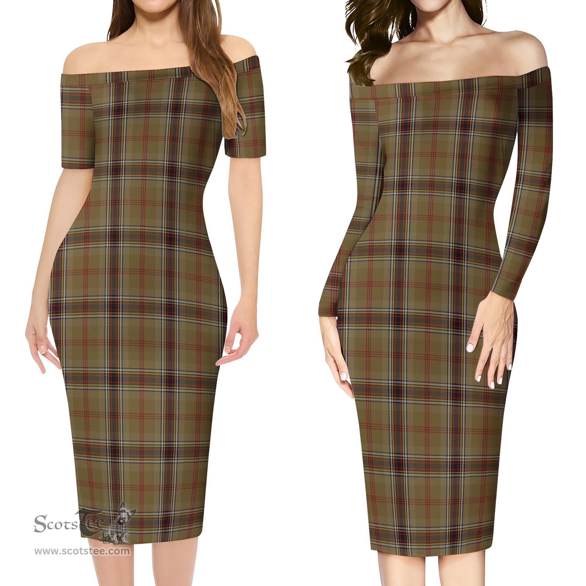 O'Keefe Tartan Off Shoulder Lady Dress Tartan Plaid Long Dress - ScotsTee Shop