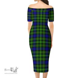 Rollo Modern Tartan Off Shoulder Lady Dress Tartan Plaid Long Dress - ScotsTee Shop