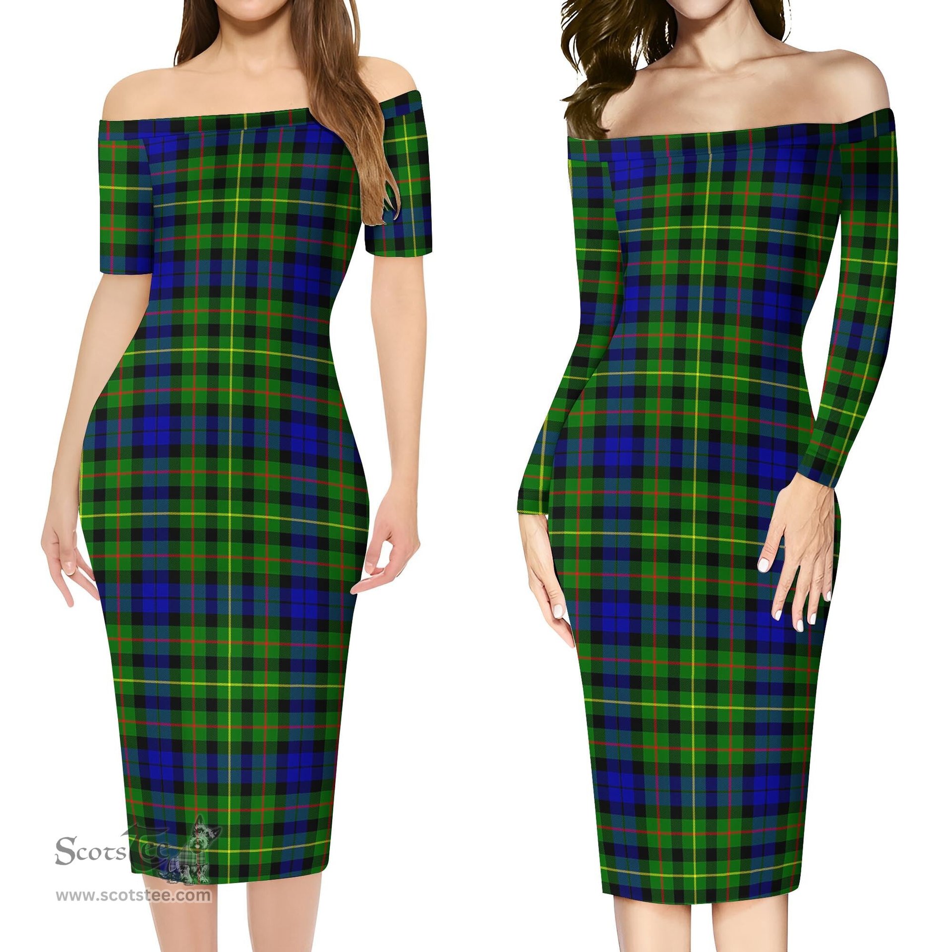 Rollo Modern Tartan Off Shoulder Lady Dress Tartan Plaid Long Dress - ScotsTee Shop