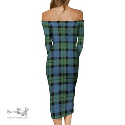 MacKay Ancient Tartan Off Shoulder Lady Dress Tartan Plaid Long Dress - ScotsTee Shop