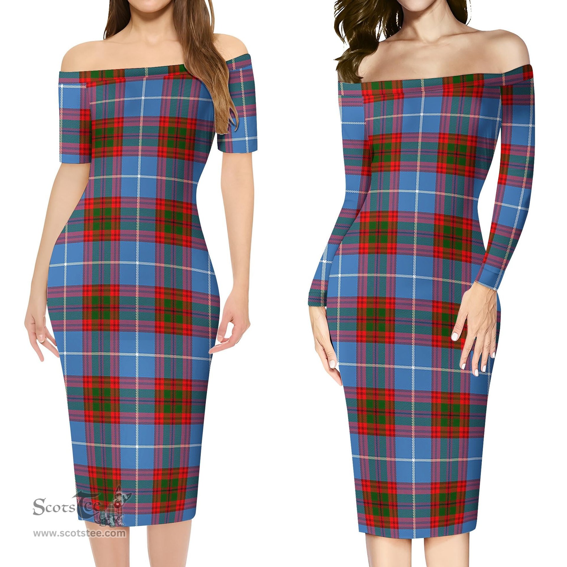Pentland Tartan Off Shoulder Lady Dress Tartan Plaid Long Dress - ScotsTee Shop