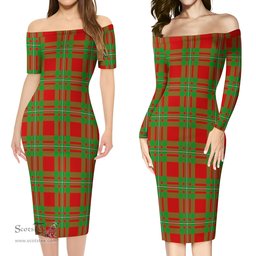 MacGregor Modern Tartan Off Shoulder Lady Dress Tartan Plaid Long Dress - ScotsTee Shop