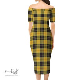 MacLeod of Lewis Ancient Tartan Off Shoulder Lady Dress Tartan Plaid Long Dress - ScotsTee Shop