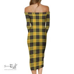MacLeod of Lewis Ancient Tartan Off Shoulder Lady Dress Tartan Plaid Long Dress - ScotsTee Shop