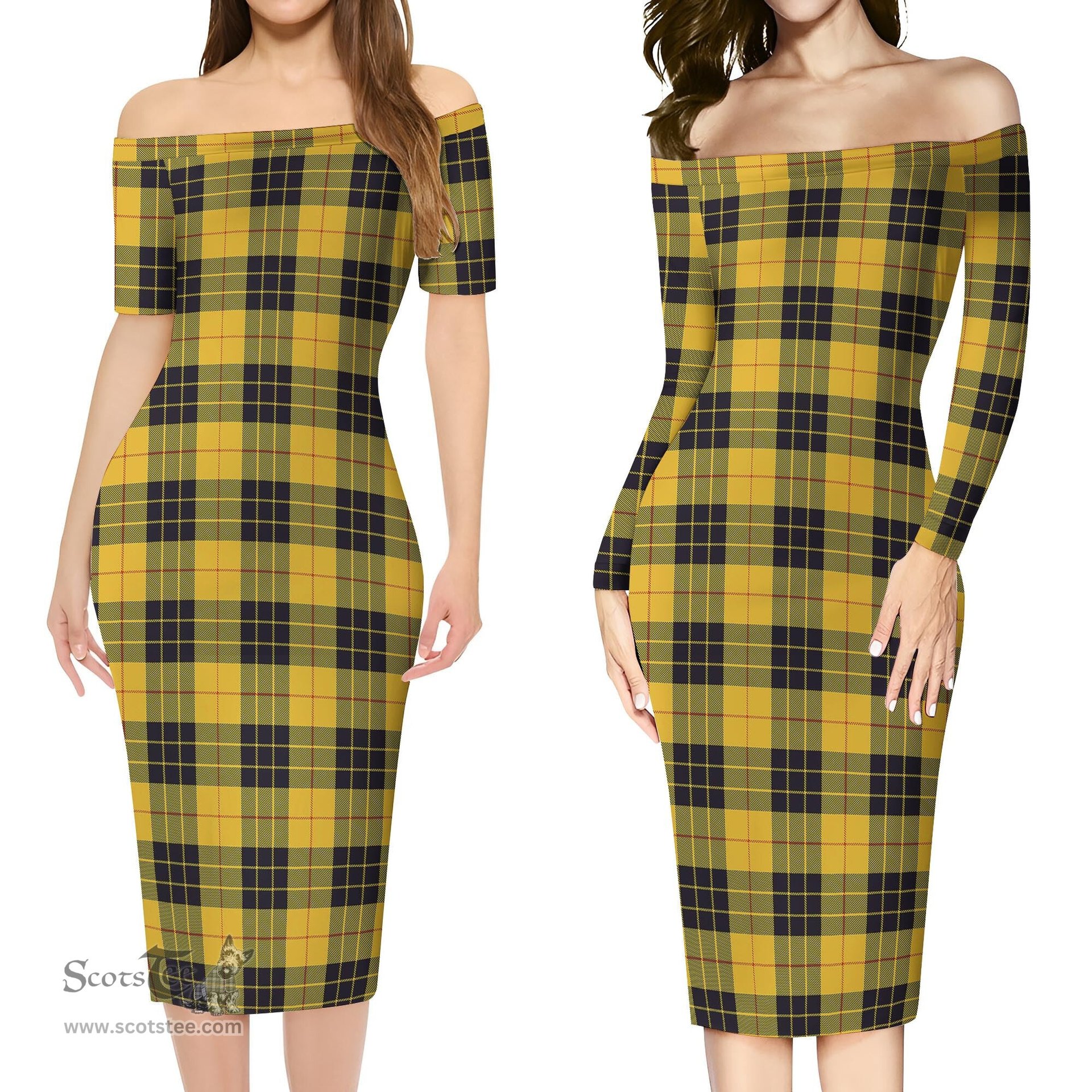 MacLeod of Lewis Ancient Tartan Off Shoulder Lady Dress Tartan Plaid Long Dress - ScotsTee Shop