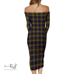 MacLellan Modern Tartan Off Shoulder Lady Dress Tartan Plaid Long Dress - ScotsTee Shop