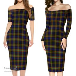 MacLellan Modern Tartan Off Shoulder Lady Dress Tartan Plaid Long Dress - ScotsTee Shop