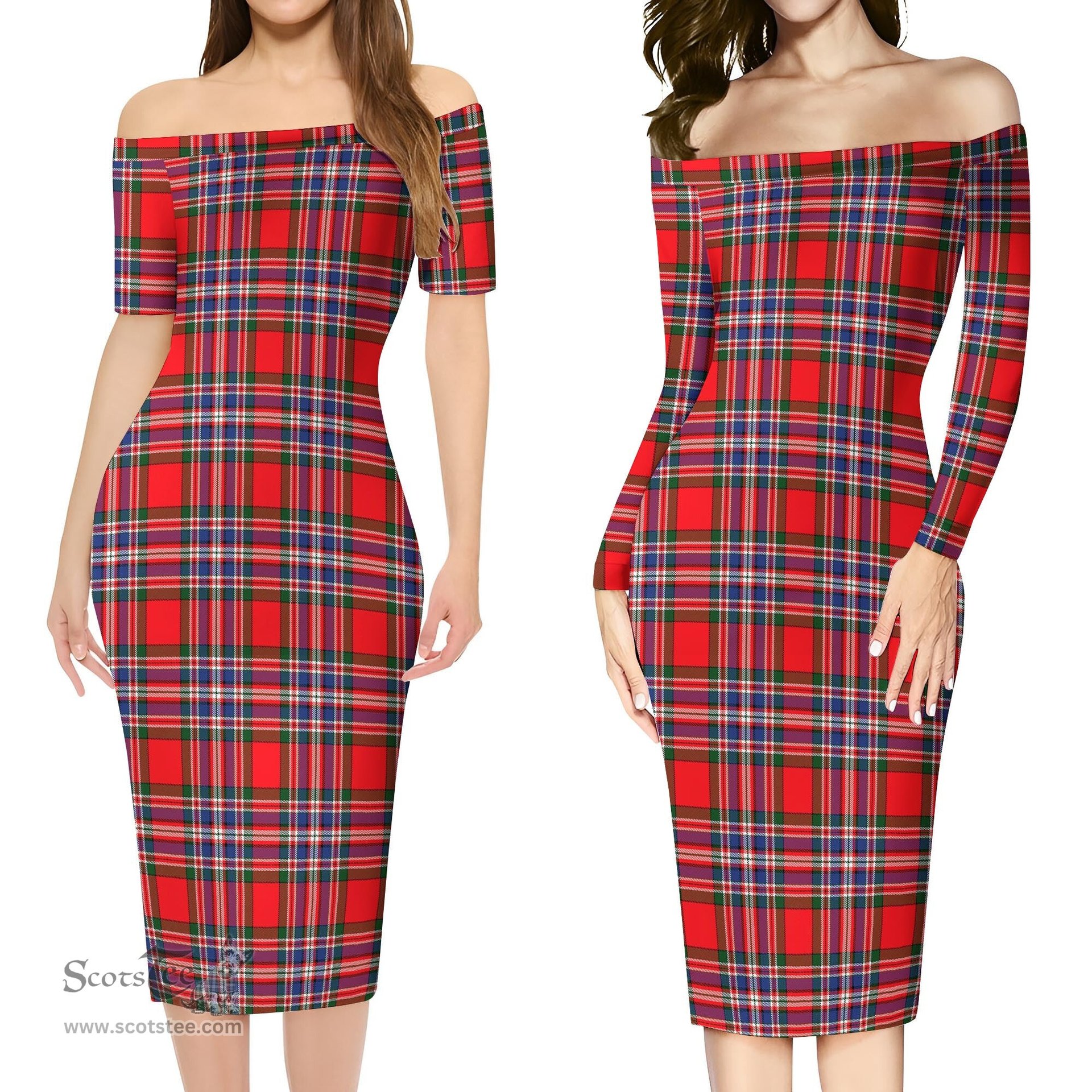 MacFarlane Modern Tartan Off Shoulder Lady Dress Tartan Plaid Long Dress - ScotsTee Shop