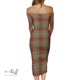 MacGillivray Hunting Ancient Tartan Off Shoulder Lady Dress Tartan Plaid Long Dress - ScotsTee Shop
