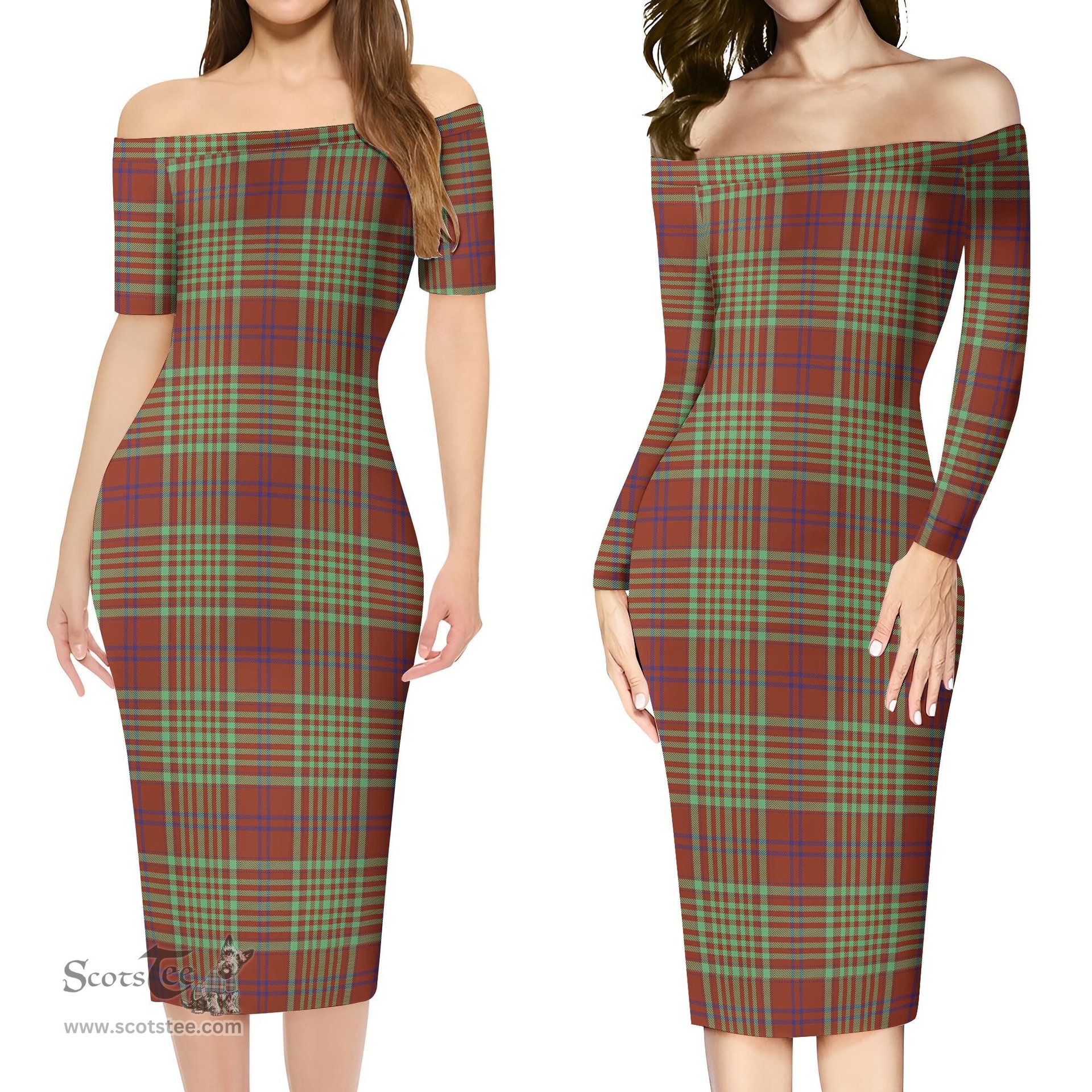 MacGillivray Hunting Ancient Tartan Off Shoulder Lady Dress Tartan Plaid Long Dress - ScotsTee Shop