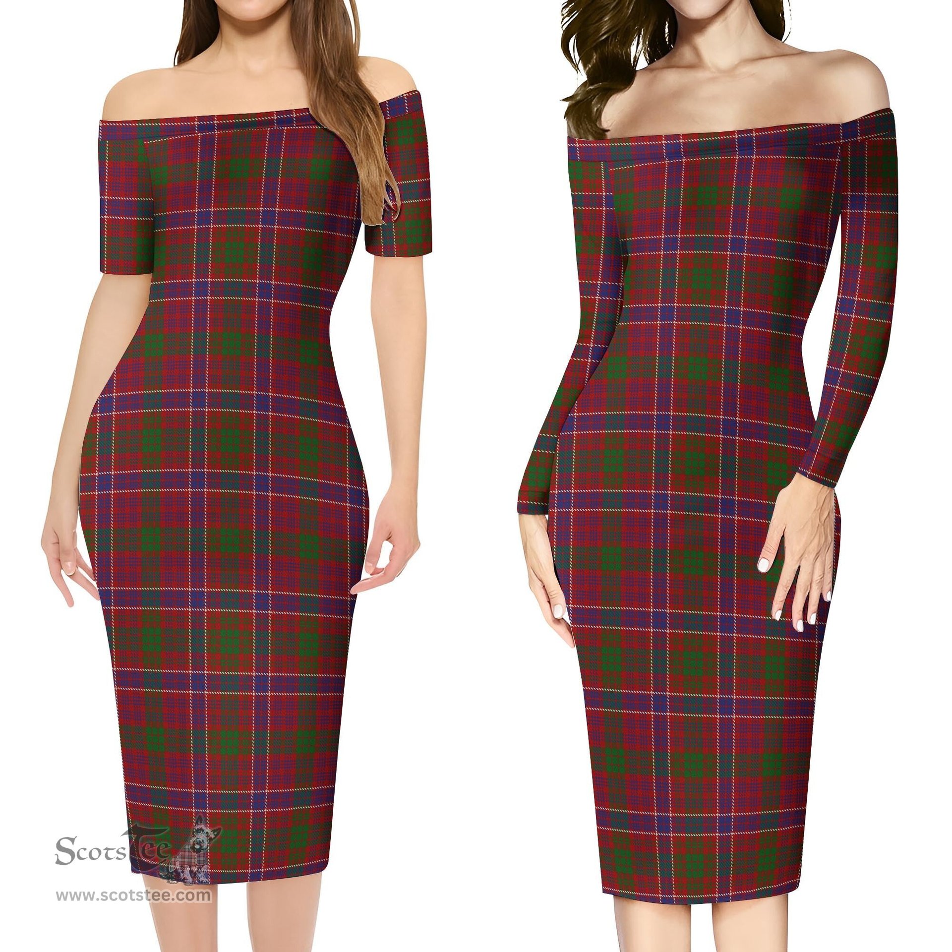 MacRae Red Tartan Off Shoulder Lady Dress Tartan Plaid Long Dress - ScotsTee Shop