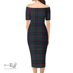 MacLachlan Hunting Tartan Off Shoulder Lady Dress Tartan Plaid Long Dress - ScotsTee Shop