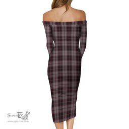 MacPherson Hunting Tartan Off Shoulder Lady Dress Tartan Plaid Long Dress - ScotsTee Shop